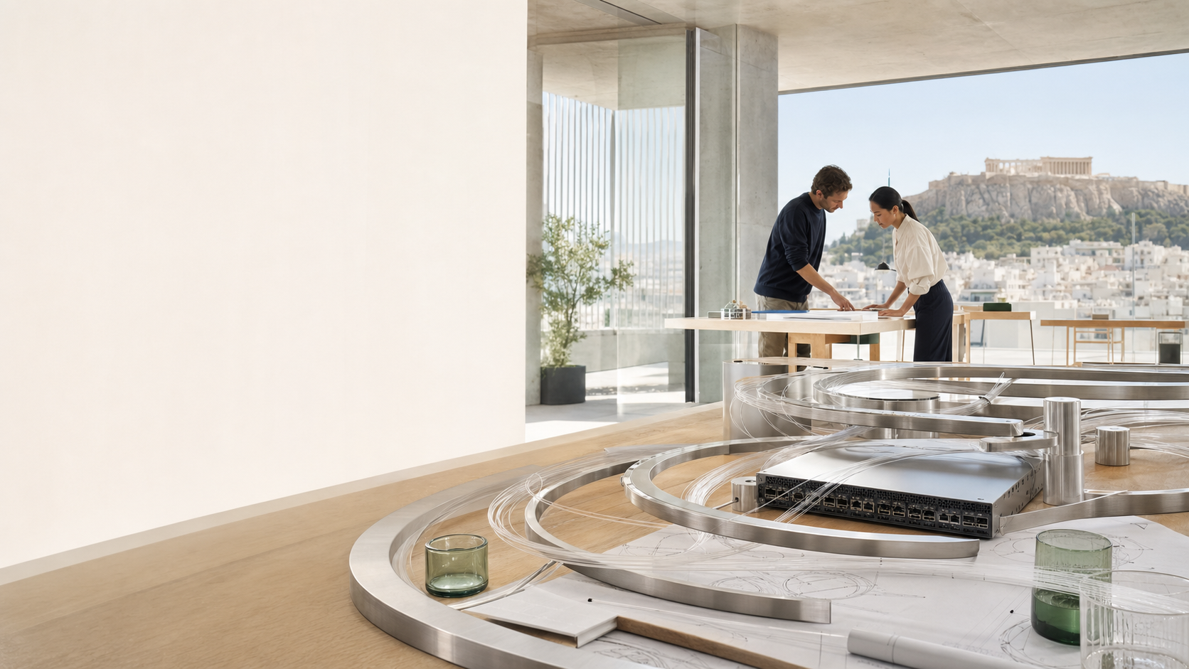 Consultants working beside a technology operations installation in Athens